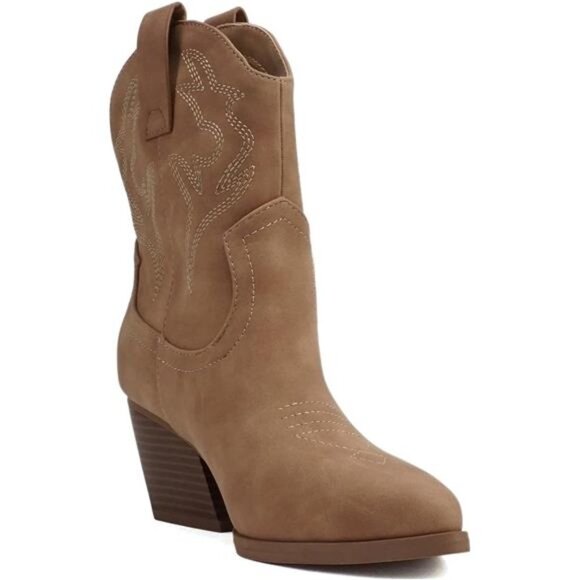 Women's Western Stitched Pointe Toe Low Heel Ankle Shaft Bootie - Picture 3 of 4